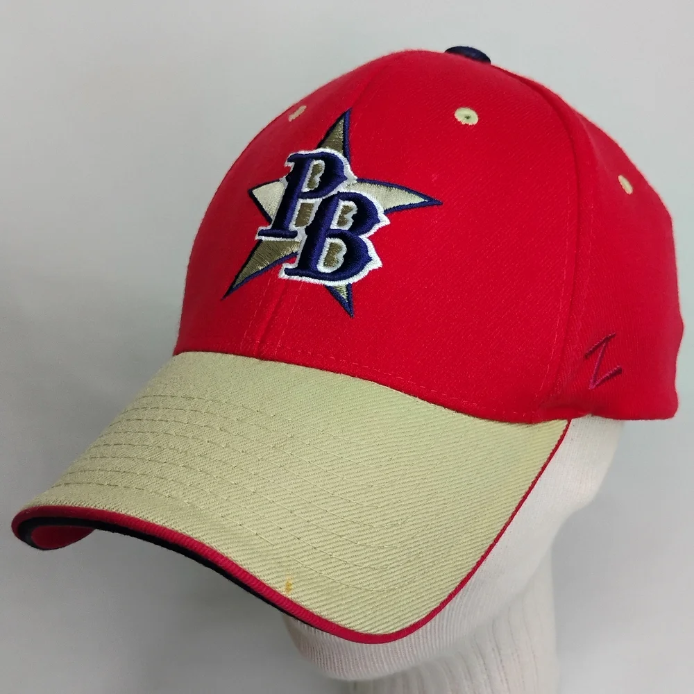 Vintage Zephyr PB PlayBall USA Red Tan Baseball Sports Cap Fitted Stretchfit